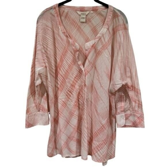 Sundance Plaid Three Quarter Sleeve Tunic Blouse Peasant Cottagecore Boho L - Picture 2 of 10